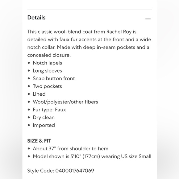 WOOL FUR DETAIL RACHEL ROY WINTER COAT - Picture 5 of 5